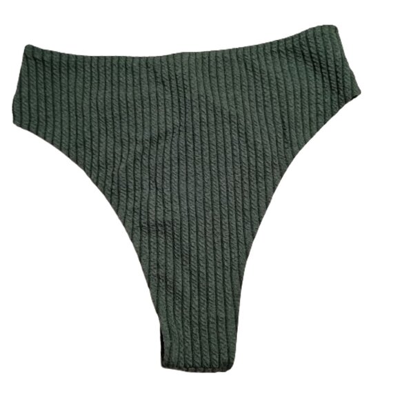 Green Ribbed High Waisted Women's Bikini Bottom Size S Unbranded NWOT - Picture 3 of 4
